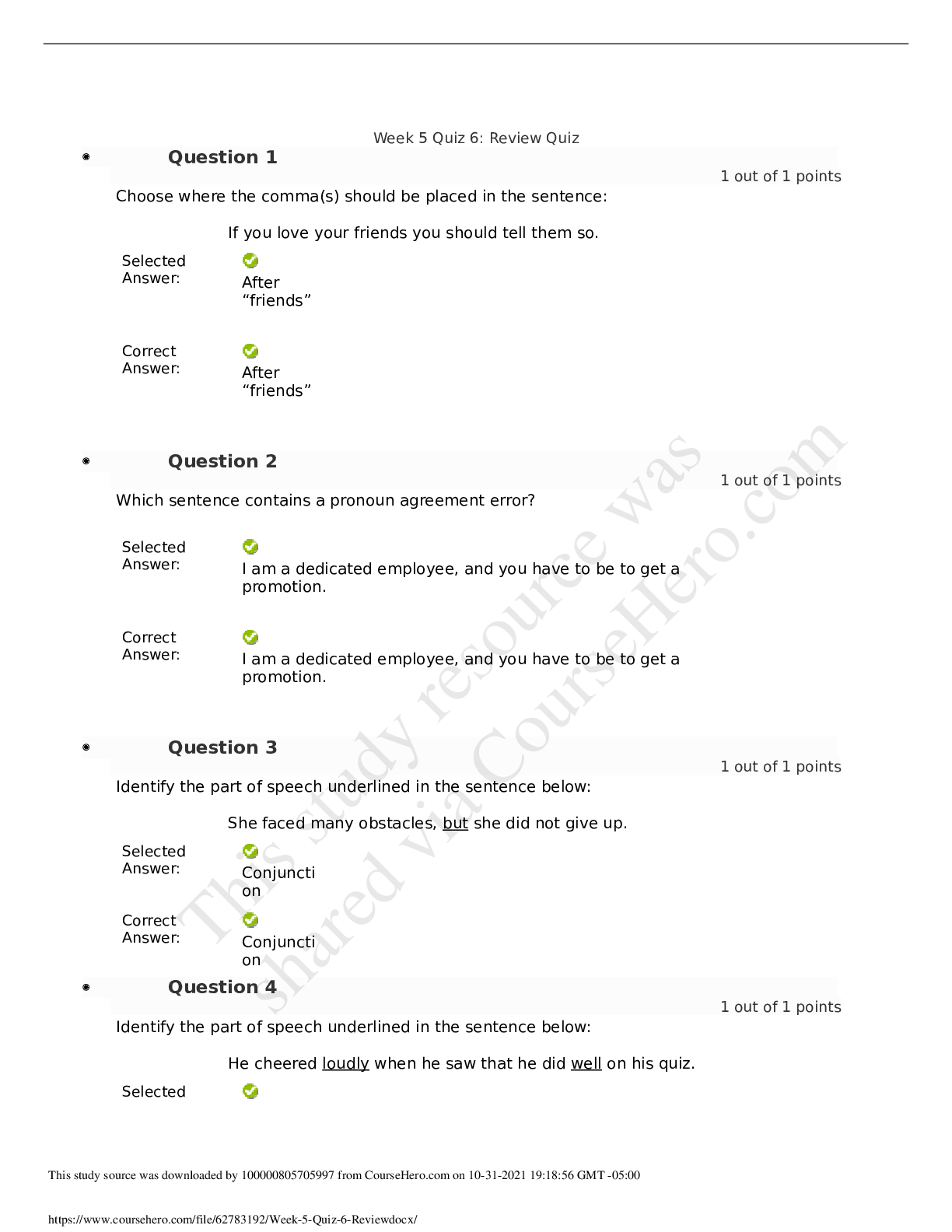 Preview image of ENG 090 Week 5 Quiz 6 Review document